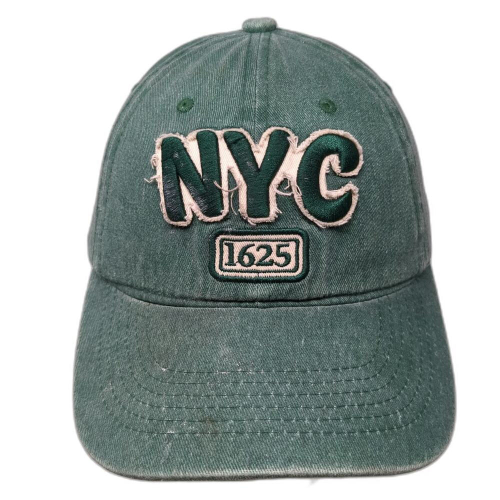 BJB Baseball Cap Green One Size NYC 1625 Frayed Applique Cotton Adjustable Hat